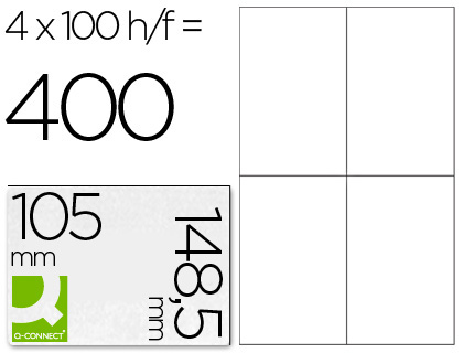 CJ100 hojas A4 400 etiquetas adhesivas Q-Connect 105x148,5mm.  ILC